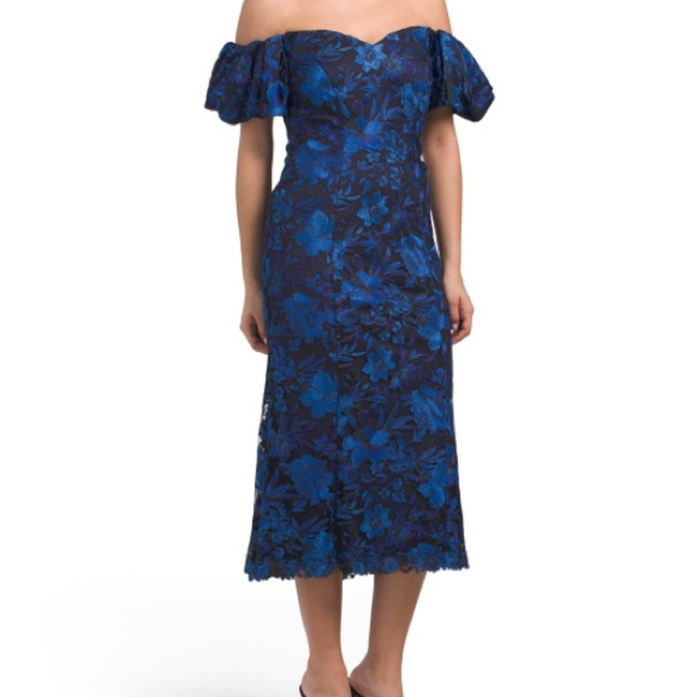 TADASHI SHOJI Off The Shoulder Lace Midi Cocktail Dress NWT